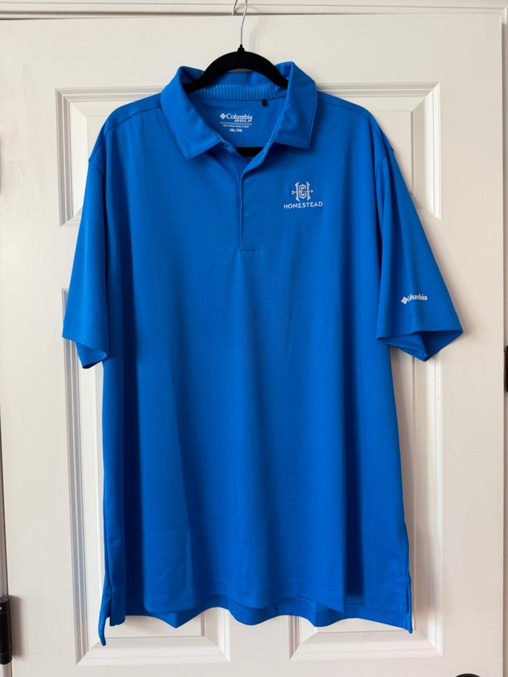Columbia Men's Golf Shirt Blue Performance Polo with Homestead Logo Size XXL